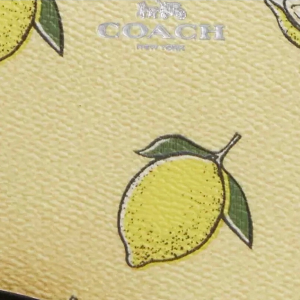 Coach Yellow Lemon Pattern Wristlet Corner Zip Wristlet With Lemon Print NWT - Picture 3 of 4